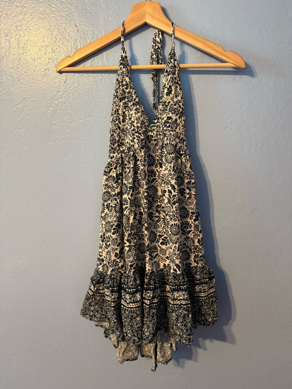 Windsor Black and White Floral Backless Halter Dress